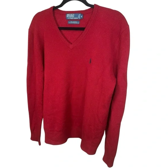 Polo Ralph Lauren Lambswool V-Neck Sweater Classic Preppy Classic Red M - Picture 4 of 7